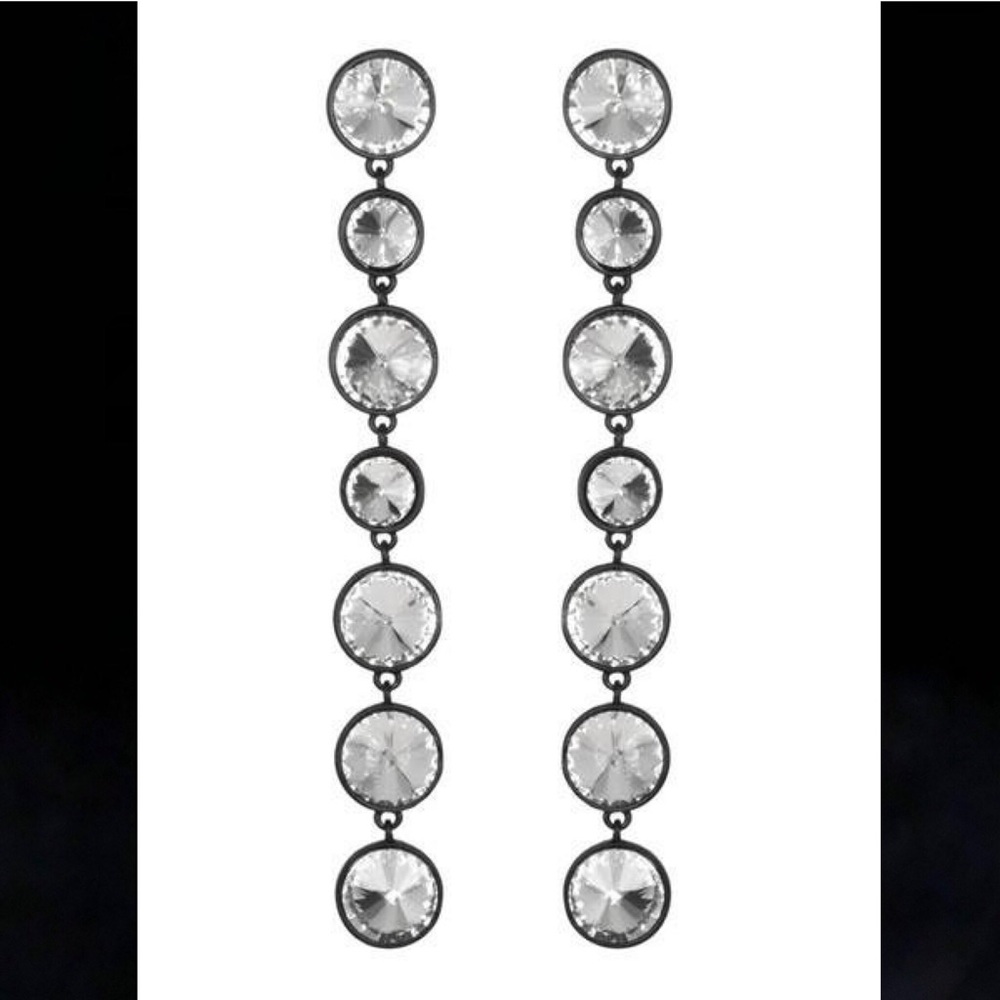 Linear Earrings w/Spiked Crystals in Metal Base - Picture 2 of 3